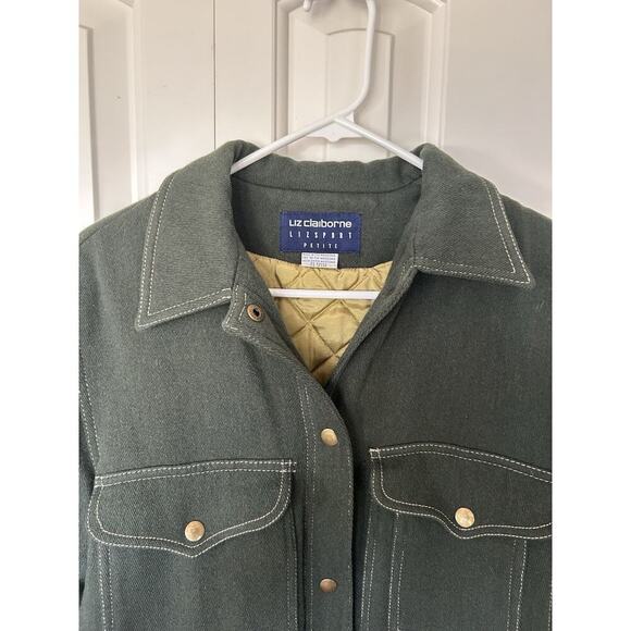 Vintage Liz Claiborne Passport Dark Green Wool Coat Size Women’s Petite Small - Picture 5 of 9